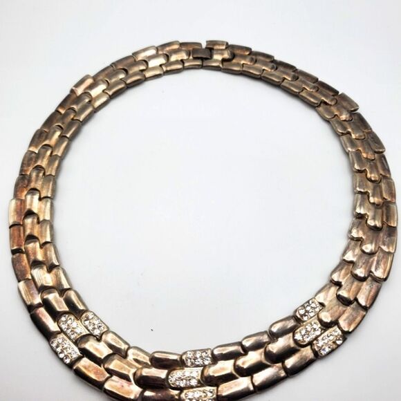 Sterling silver bricklayer road estate‎ crystal encrusted fine collar necklace - Picture 1 of 3